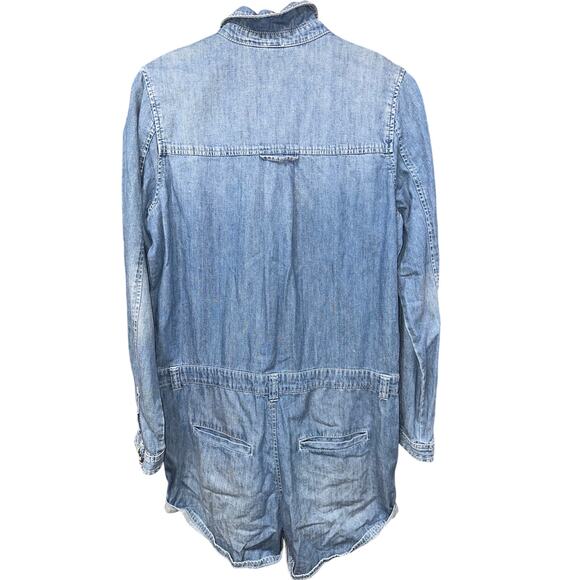 Free People Rivet Romper Utility Denim Chambray Button Front Long Sleeves M - Picture 2 of 7